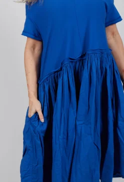 Jersey Pleated Dress with Dropped Waist in Royal