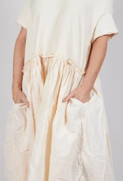 Jersey Pleated Dress with Dropped Waist in Greige