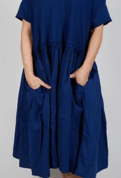 Jersey Pleated Dress with Dropped Waist in Ocean