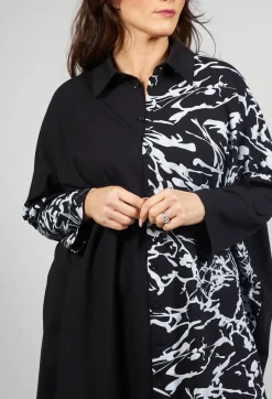 Jersey Shirt Dress in Black and White