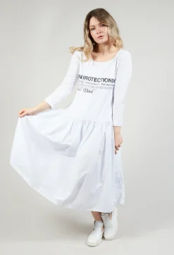 Jersey Top Dress with Lettering Motif in White Print