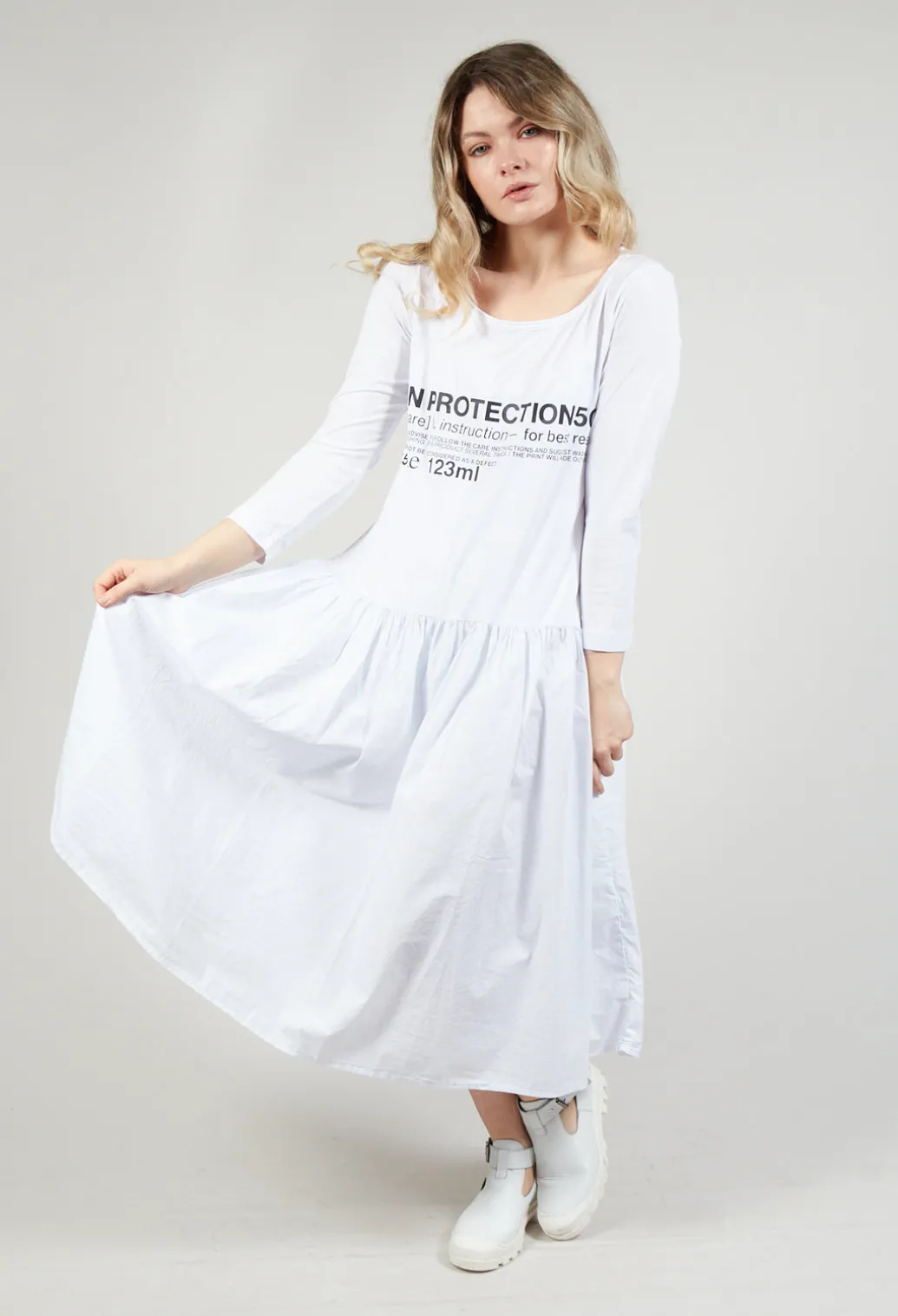 Jersey Top Dress with Lettering Motif in White Print