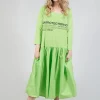 Jersey Top Dress with Lettering Motif in Lime Print