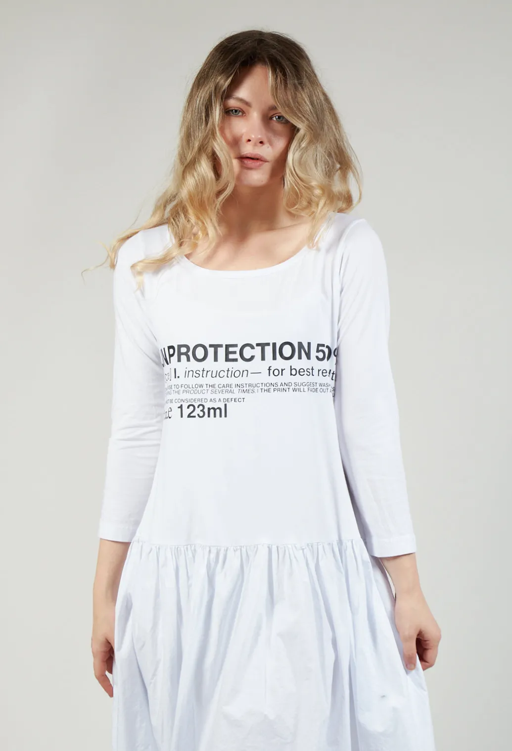 Jersey Top Dress with Lettering Motif in White Print
