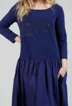 Jersey Top Dress with Lettering Motif in Azur Print
