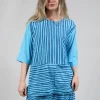 Jersey Top in Turquoise with Blue Lines