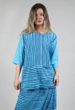 Jersey Top in Turquoise with Blue Lines