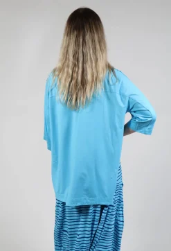 Jersey Top in Turquoise with Blue Lines