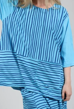 Jersey Top in Turquoise with Blue Lines