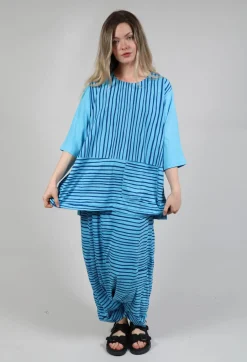 Jersey Top in Turquoise with Blue Lines