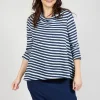 Jersey Top with Drawstring Hem in Navy Print