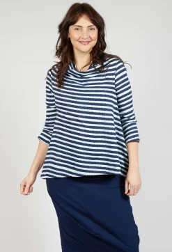 Jersey Top with Drawstring Hem in Navy Print
