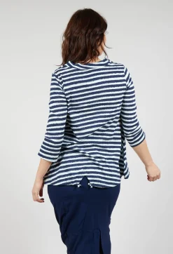 Jersey Top with Drawstring Hem in Navy Print