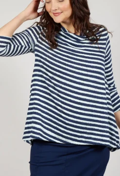 Jersey Top with Drawstring Hem in Navy Print