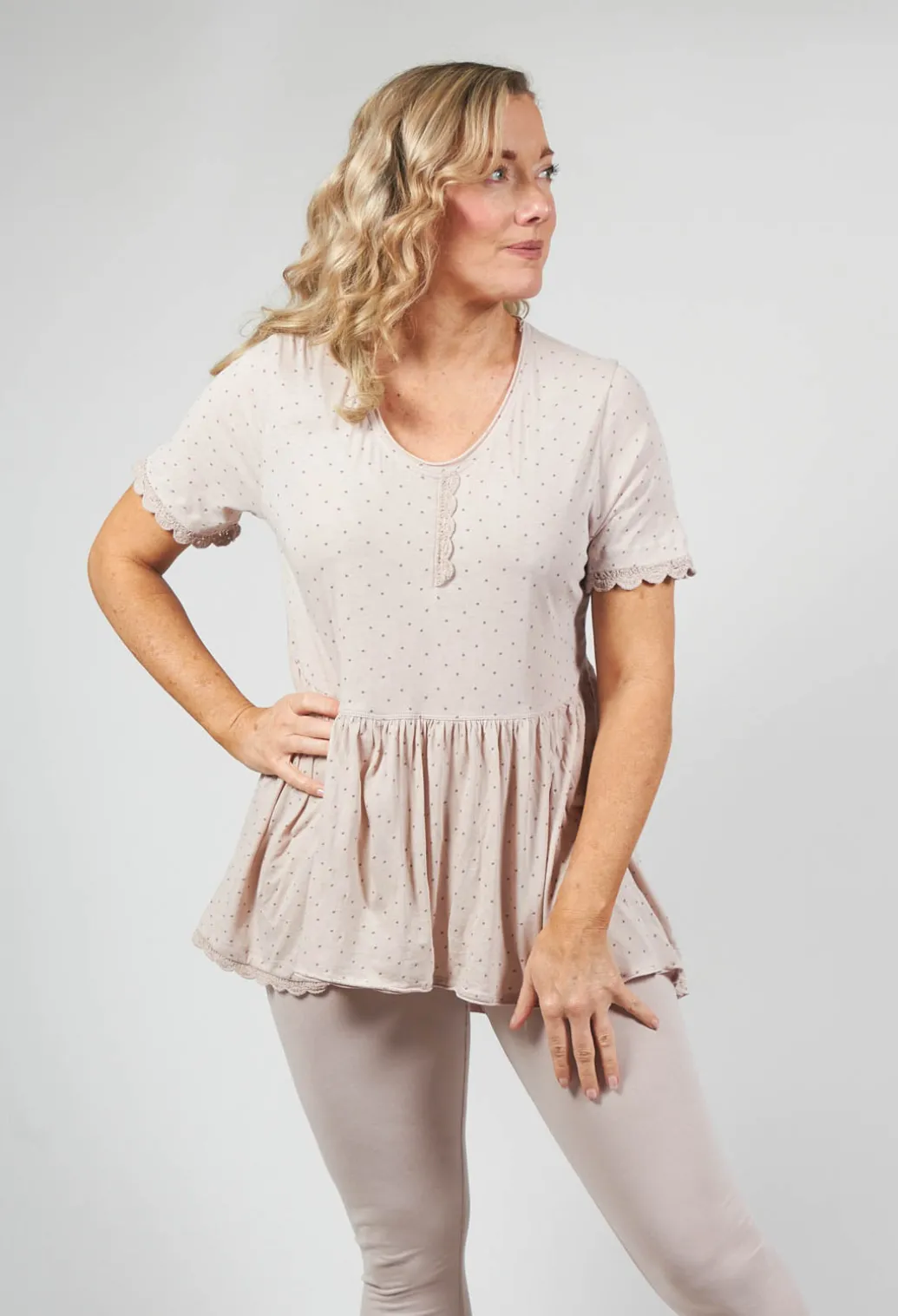 Jersey Top with Flared Hemline in Dots