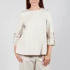 Jersey Top with Floral Embellishment in Sandshell