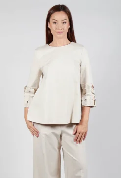 Jersey Top with Floral Embellishment in Sandshell
