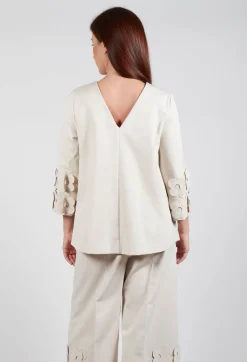 Jersey Top with Floral Embellishment in Sandshell