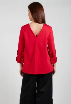 Jersey Top with Floral Embellishment in Marlboro