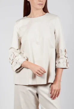 Jersey Top with Floral Embellishment in Sandshell