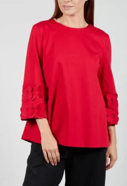 Jersey Top with Floral Embellishment in Marlboro