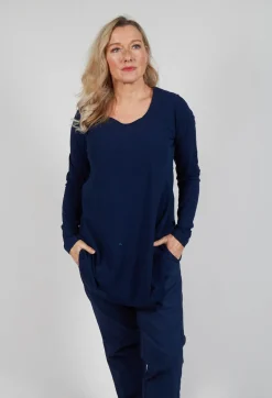 Jersey Top with Long Sleeves in Navy