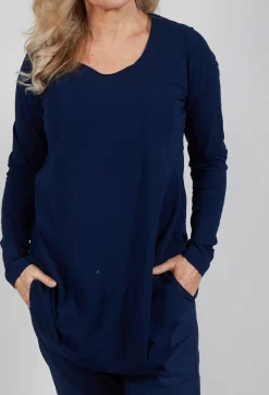 Jersey Top with Long Sleeves in Navy