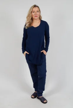 Jersey Top with Long Sleeves in Navy