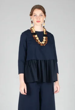 Jersey Top with Peplum Hem in Blue Nights and Dark Navy