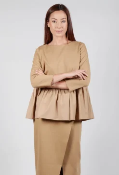 Jersey Top with Peplum Hem in Camel