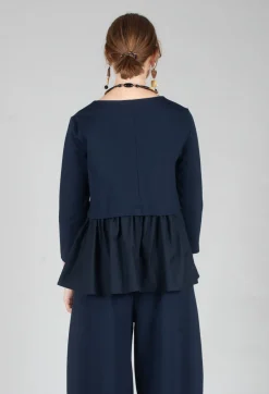 Jersey Top with Peplum Hem in Blue Nights and Dark Navy