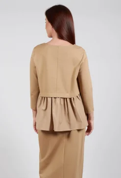 Jersey Top with Peplum Hem in Camel