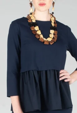 Jersey Top with Peplum Hem in Blue Nights and Dark Navy