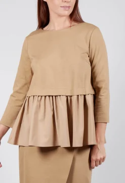 Jersey Top with Peplum Hem in Camel