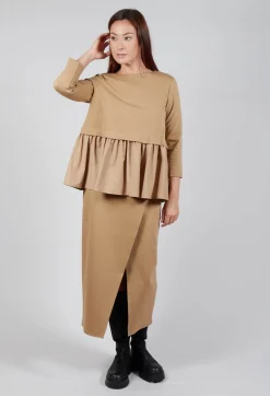 Jersey Top with Peplum Hem in Camel