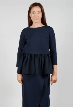 Jersey Top with Peplum Hem in Blue Nights and Dark Navy