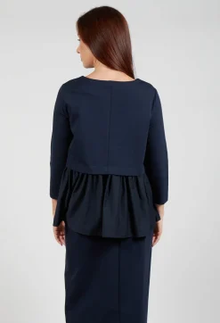 Jersey Top with Peplum Hem in Blue Nights and Dark Navy