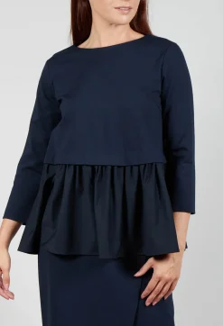 Jersey Top with Peplum Hem in Blue Nights and Dark Navy