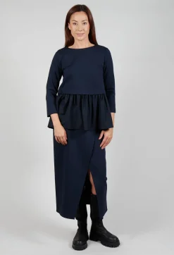 Jersey Top with Peplum Hem in Blue Nights and Dark Navy