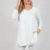 Jersey Top with Three Quarter Sleeves in Offwhite