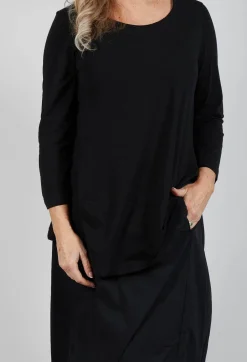Jersey Top with Three Quarter Sleeves in Black
