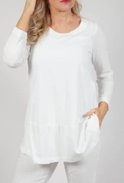 Jersey Top with Three Quarter Sleeves in Offwhite