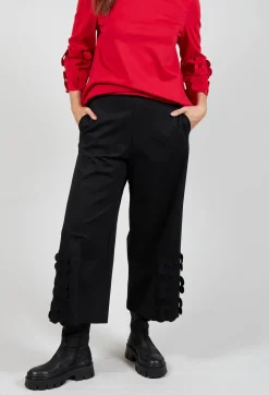 Jersey Trousers with Floral Embellishment in Nero