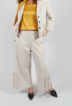 Jersey Trousers with Floral Embellishment in Sandshell