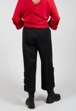 Jersey Trousers with Floral Embellishment in Nero
