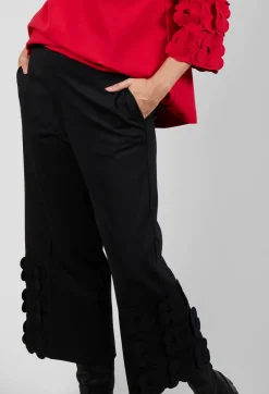 Jersey Trousers with Floral Embellishment in Nero