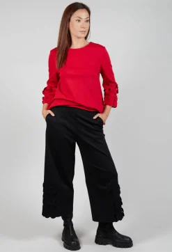 Jersey Trousers with Floral Embellishment in Nero