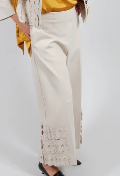 Jersey Trousers with Floral Embellishment in Sandshell