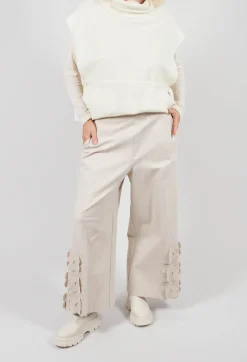 Jersey Trousers with Floral Embellishment in Sandshell