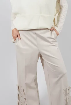 Jersey Trousers with Floral Embellishment in Sandshell